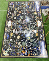 Marble Black Table Top Multi Color Semi Precious Stone Marquetry Inlay Pietra Dura Birds Art Hallway Decor Home Furniture Unique Handicrafts IND
